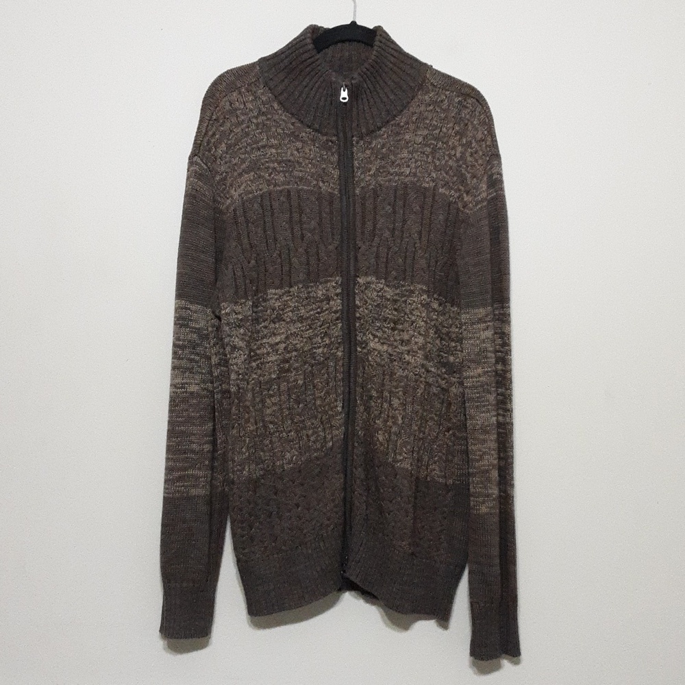 BkE cardigan knit sweater zip up men L grandpa brown Y2K black academia casual